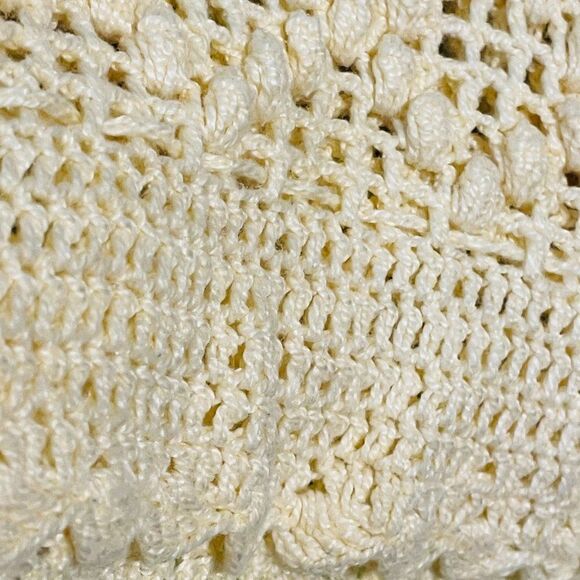 𝅺HANDMADE Hand Crafted Crochet Pale Yellow Hand Knitted Y2K Short Sleeve Top - Picture 9 of 10